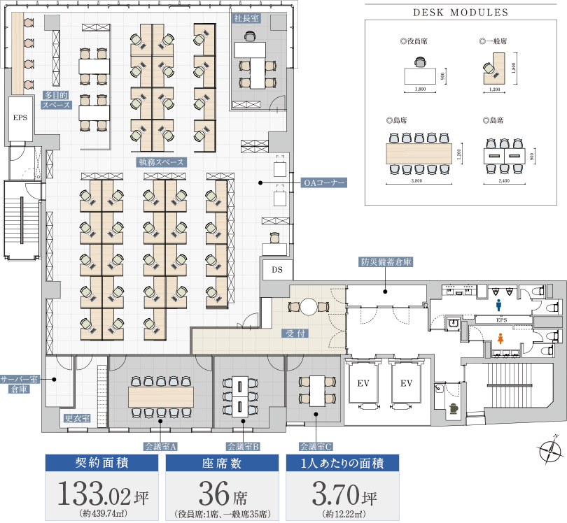 PLAN B 仕事への集中力を高める、個別の空間を重視したプラン。