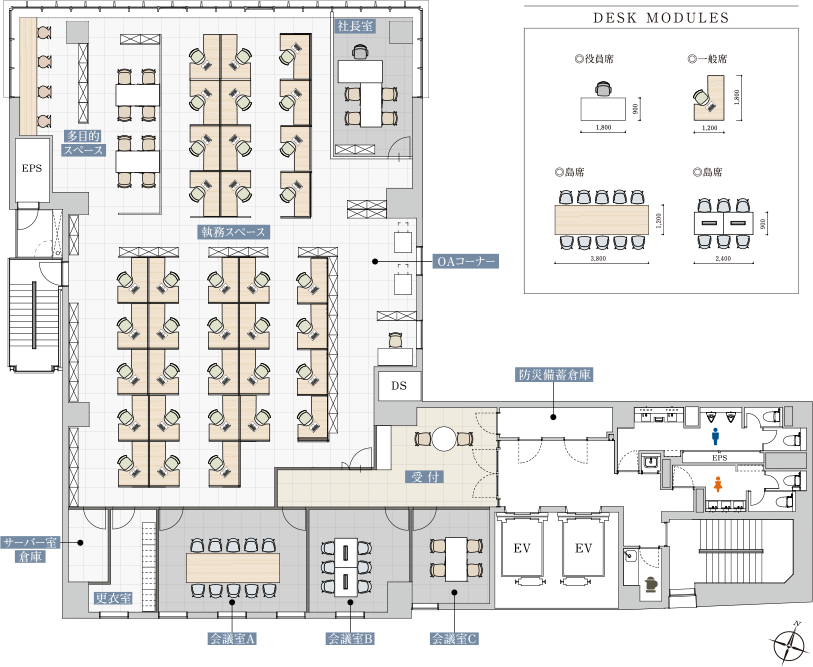 PLAN B 仕事への集中力を高める、個別の空間を重視したプラン。